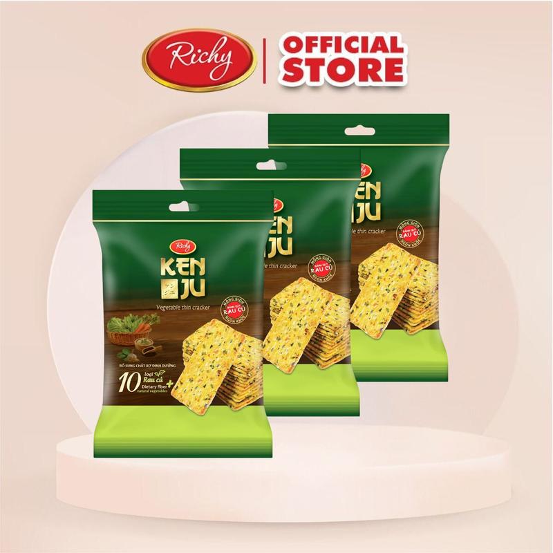 Combo 3 gói bánh Kenju rau củ túi 192g sncak ăn vặt healthy