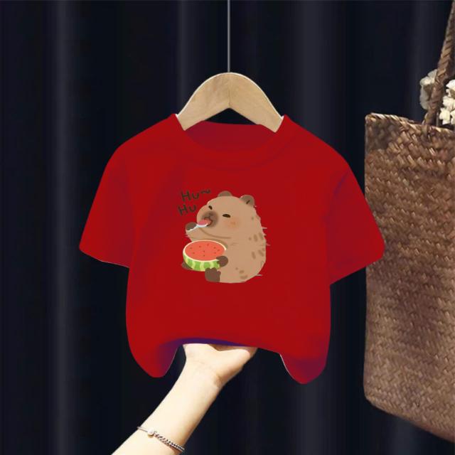 Áo thun bé trai và gái,Thủy Tiên, in capybara ăn dưa hấu, vải cotton chính phẩm, size 11-32 kg 7