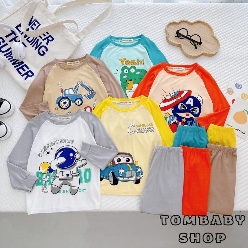 FULL SIZE (8-30kg) BỘ DÀI TAY THUN LẠNH MINKY MOM CHO BÉ TRAI BÉ Heo Jean quần áo