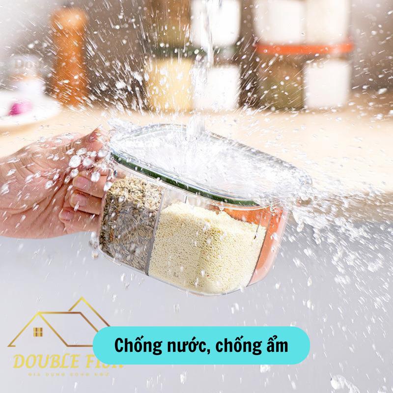 Hộp đựng gia vị 4 ngăn riêng biệt, chống ẩm ướt | Hũ gia vị chia ngăn có nắp đậy kèm thìa tiện lợi HD01 | Double Fish 5