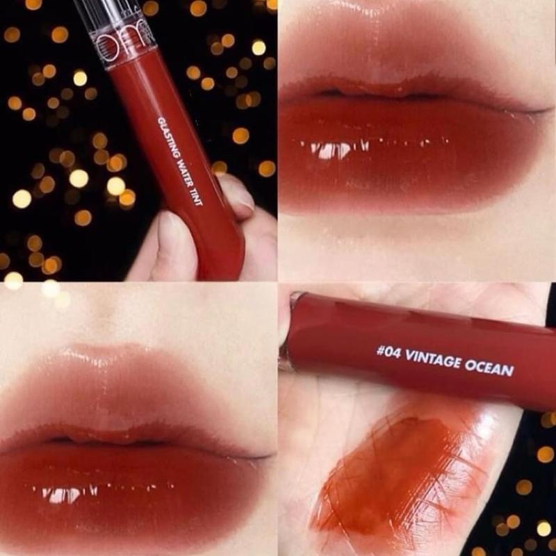  Son Tint Bóng Lâu Trôi Romand Rom&nd Glasting Water Tint 04 Vintage Ocean Son Môi Cosmetic Trang Điểm 