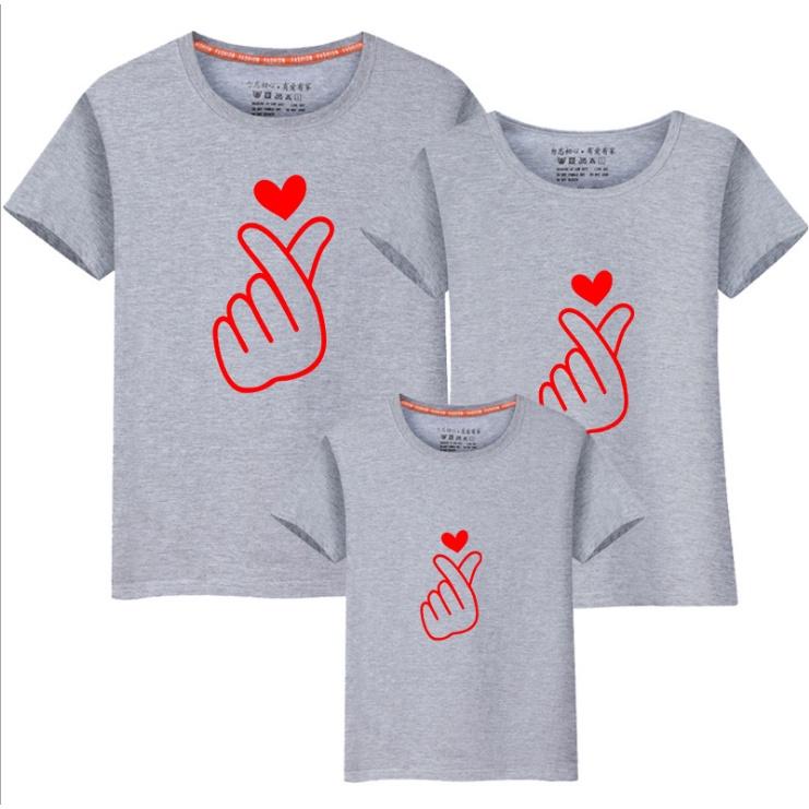 Heart 9 Colors Cotton Family Matching Outfits Tshirt Women Blouse T Shirt Couple Set Wear Men Tee 3