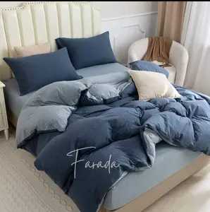 Bed Cover Set Navy mix Light Blue - Set dengan Sprei Polos ukuran 90x200 100x200 120x200 140x200 160x200 180x200 200x200 [WIDANI STORE]
