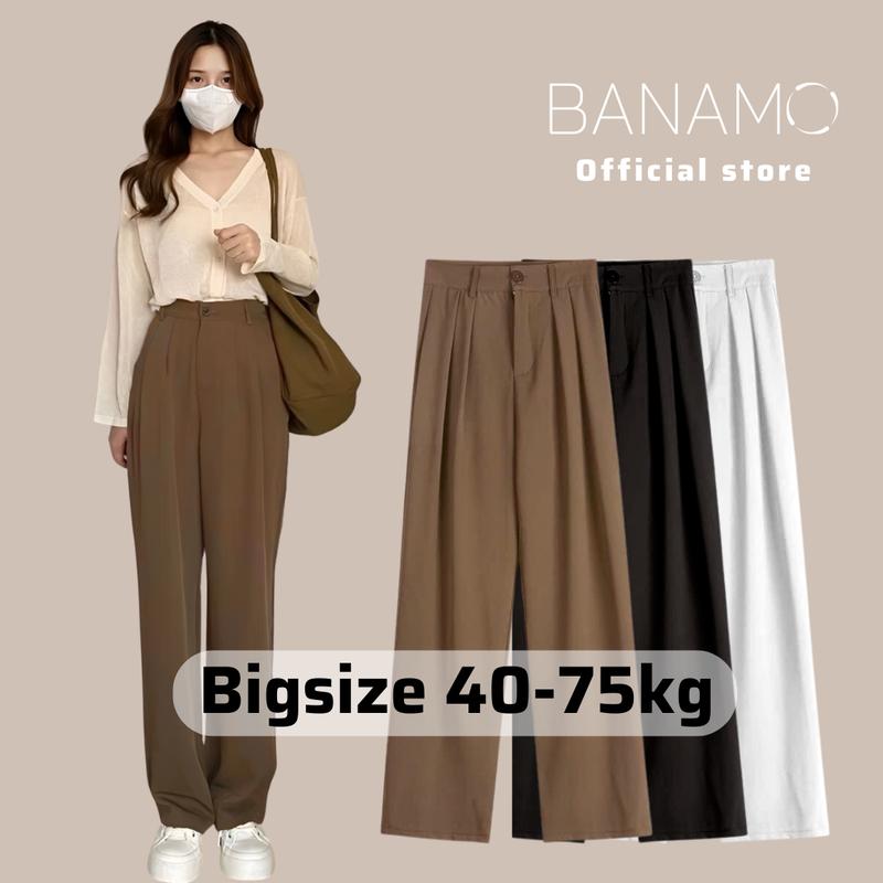 Quần ống rộng nữ cạp khóa chất tuyết mưa quần tây ống rộng khuy trước cạp cao Banamo Fashion 933 Women Pants Ong Đen