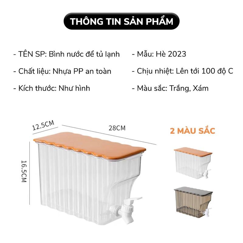 Bình Đựng Nước Để Tủ Lạnh Hè 2023 Dung Tích 3.6L, Chất Liệu Nhựa PP An Toàn Bền Đẹp - VS428 1