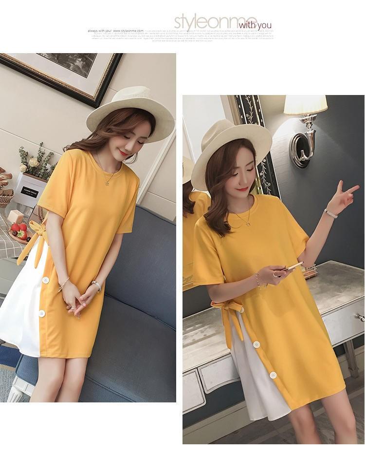 Product Introduction of Pregnant women's summer dress top loose large size Korean style bottoming shirt short sleeve mid-length T-shirt pregnant women's skirt pink  dress wrap  dress 14