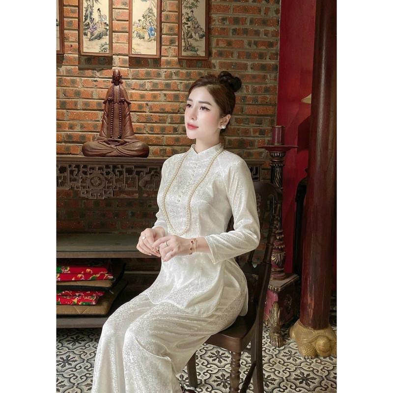 Sét Bộ Pháp Phục - Đồ Lam Đi Chùa Lễ Phật Chất Gấm Hoa Tay Dài V079 Women 3