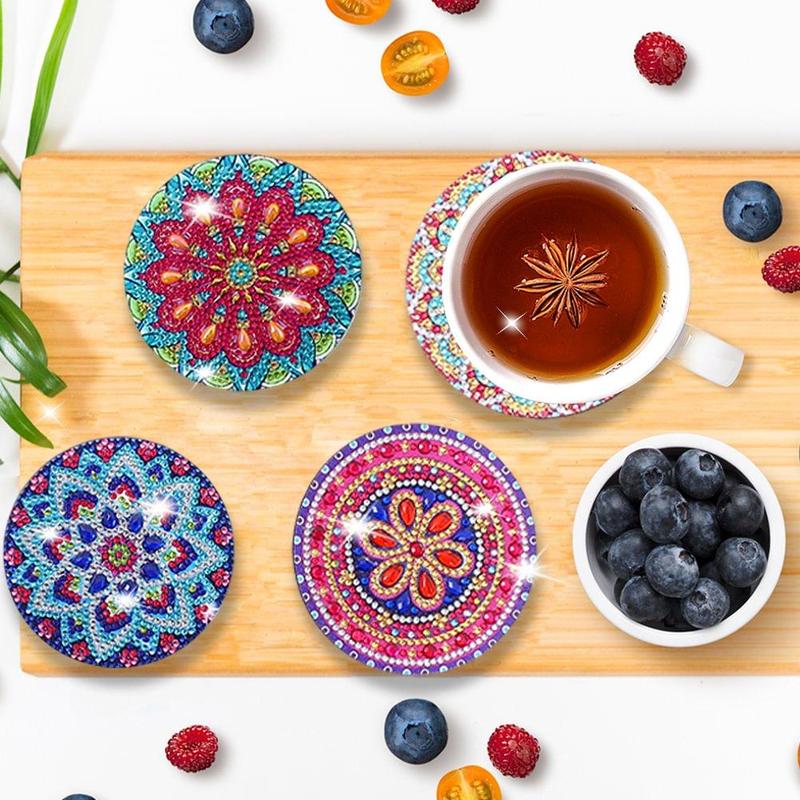Product Introduction of Round Mandala Flower Pattern DIY Diamond Arts Colorful Painting Coaster, 10pcs DIY Craft Supplies for Home Decoration 13