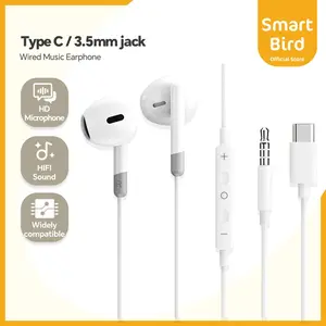 SmartBird Earphone Type-c/3.5mm Jack Wired Kabel Headset Hi-Fi  Surround Volume Control HD Mic Handsfree Earphone Gaming Music Komputer Headset
