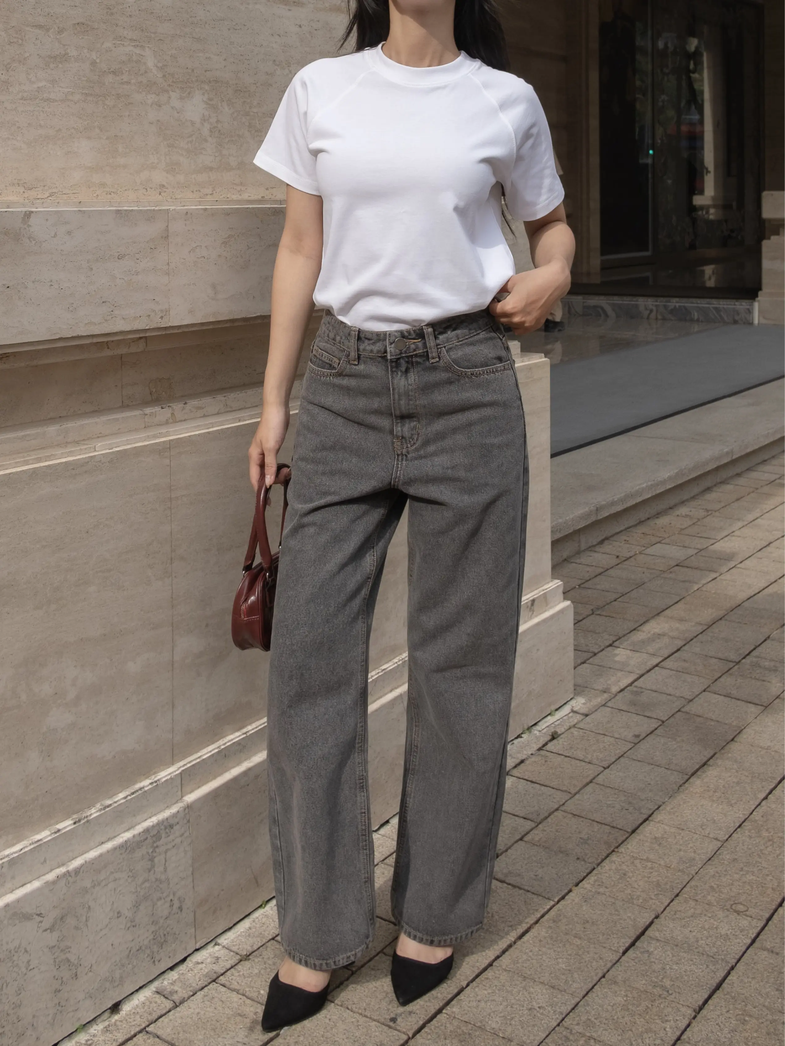 [Hashtagem] - Quần Jean Nữ LSJ.20 Loose Jeans Gravel Gray Ống Suông Rộng Lưng Cao Màu Xám Khói