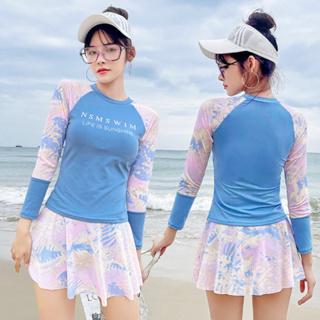 Đồ bơi nữ kín đáo dài tay, Bikini nữ giả váy có đệm ngực và quần lót trong vải mềm mại dáng Sport vải Thun 0