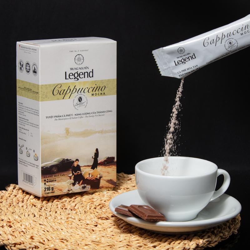 Trung Nguyên Legend Coffee, Cà phê hòa tan rang xay Cappuccino Mocha (có sữa) - Hộp 12 sticks x 18gr Cafe ngọt cappuccino sữa cappuccino mocha  coffee capuchino  trung cafe  cappuccino cappuccino