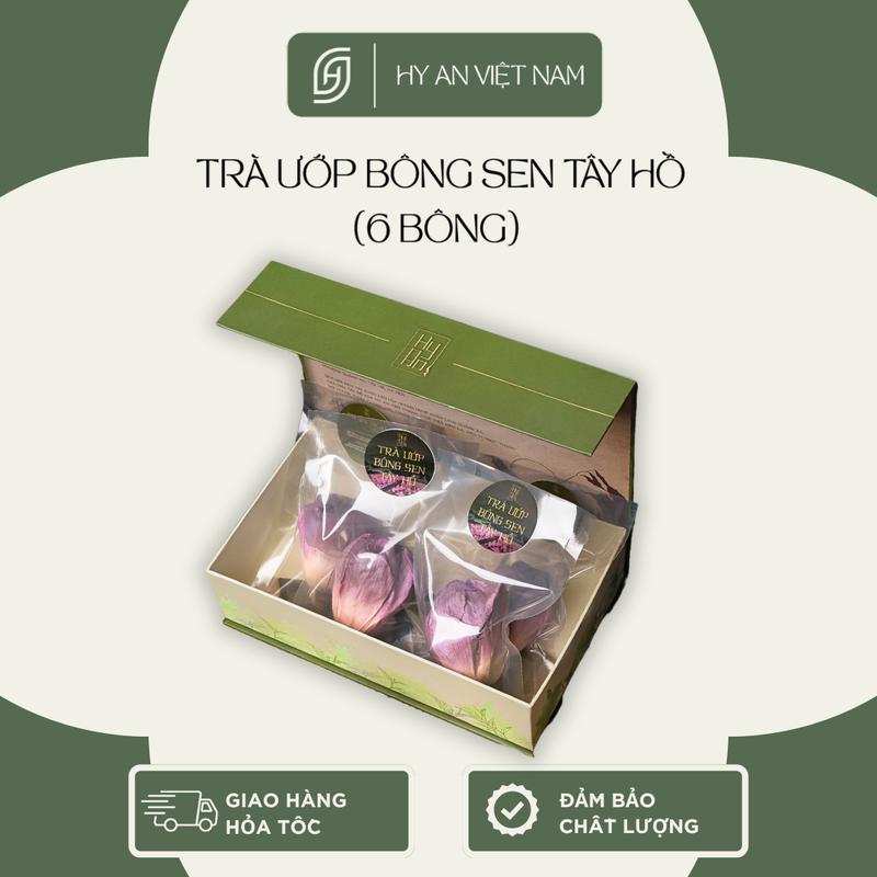 [Hy An]- Trà ướp bông sen Tây Hồ thượng hạng- quà biếu cao cấp- loại hộp gồm 6 bông Nước Trà thơm ngon đến từ Hy An Chè Chua Tea tra trà  xanh hữu cơ hộp  trà tết