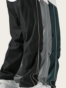 Pantalones para hombre con estampado de letras, cintura con cordón, cómodos y casuales con ribete de contraste y bolsillos, de pierna recta para uso diario, pantalones unisex para todas las estaciones