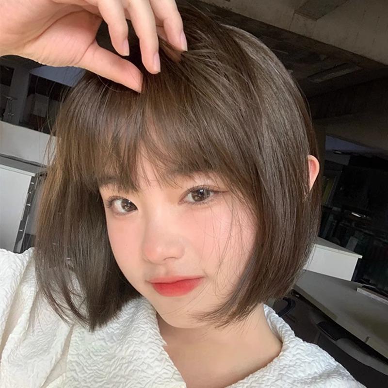 Short-haired Women In Wigs, Summer Natural Full-headed Hood Style Internet Celebrity Round Face Bob Head Bald Daily Simulation Hair Wig Head 0