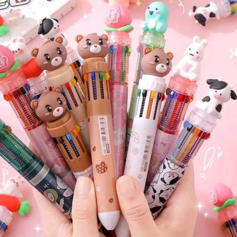 Bút Bi Bấm 6 - 10 Màu Dễ Thương/ Bút Đánh Dấu Tiện Dụng