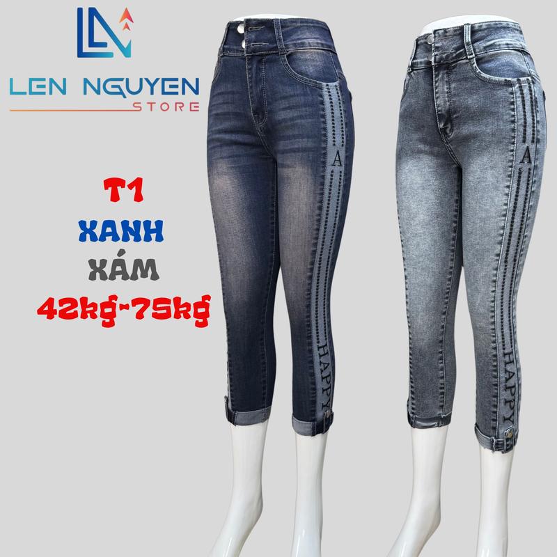 T1 [ Len Nguyen Store ] Quần Jean (Bò) Nữ 9 Tất , Lưng Cao 2 Nút, Dài 85-90cm, Màu Xám, Xanh, Size 42kg-75kg, Thiết Kế Thêu Sườn, Co Giãn, Mền Mịn, Bigsize, Hotgirl, Skinny, Ống Ôm, Trẻ Trung, Tự Tin, Dễ Phối Đồ. Women Pants Denim