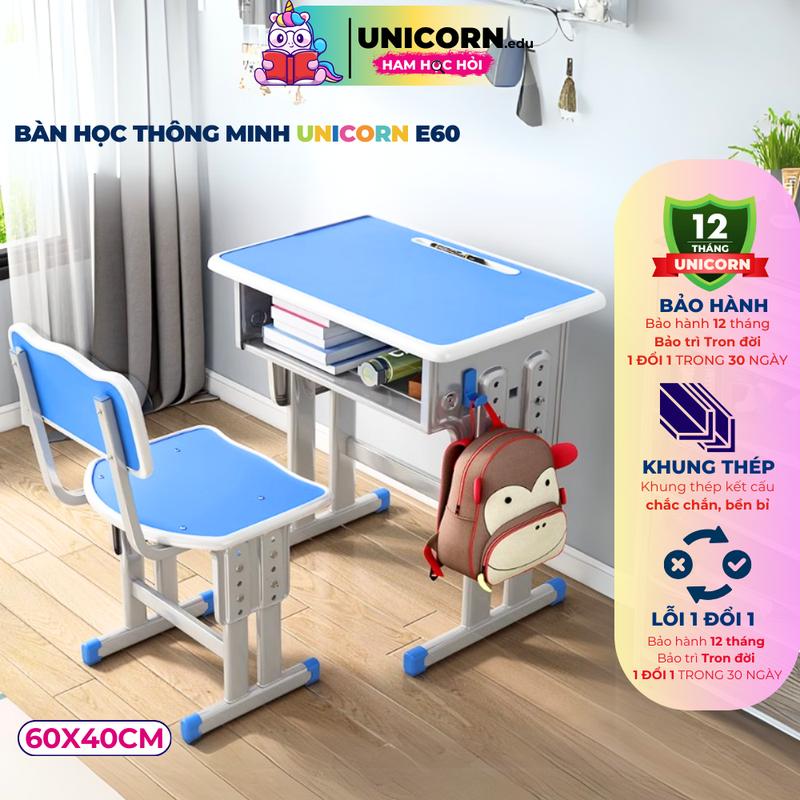  Bộ bàn học cho bé Unicorn E60 Nâng hạ chiều cao bằng đinh ốc Ngăn bàn rộng rãi Giá treo cặp sách tiện lợi 