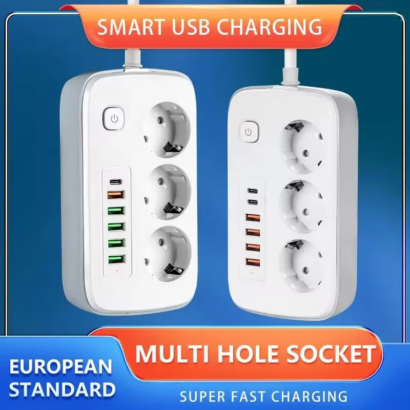 Dải điện ổ cắm có Lỗ, Tiêu Chuẩn Hồng Kông Anh và Mỹ, 2024, Dải điện thông minh, 6 đầu cắm USB, Chèn và sắp xếp, Thích hợp cho ổ cắm thiết bị điện gia dụng tiêu chuẩn Châu Âu 0