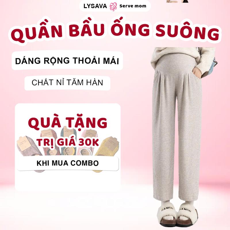 Quần bầu ống suông Lysava chất liệu nỉ tăm hàn thoải mái cho mẹ bầu mặc nhà đi chơi đi làm mùa thu đông QB1