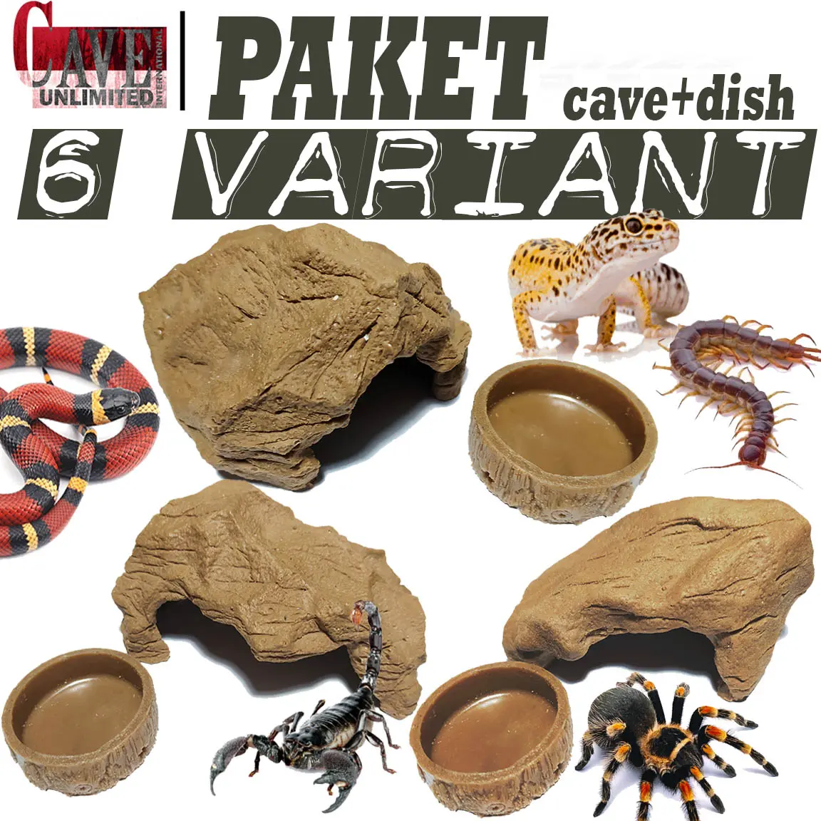 PAKET S HIDING CAVE + WATERDISH HIDDING CAVE REPTILE TEMPAT SEMBUNYI REPTILE INSECTA GOA KALAJENGKING TARANTULA HC+WD KECIL