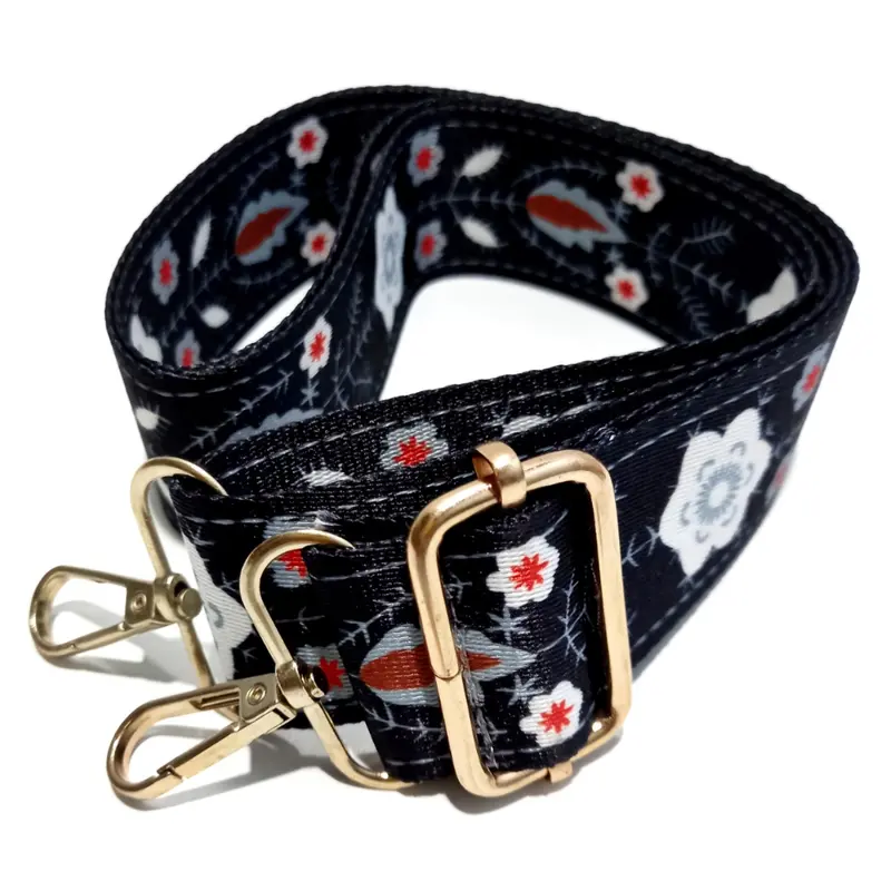 Tali Strap Tas Selempang Wanita FTH Bahan Kanvas Motif Bunga Lebar Premium Hitam 2