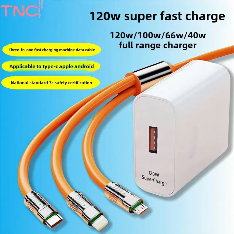 120W Super Fast Charge Geek 1-in-3 Data Cable Apple Android Huawei USB Charger