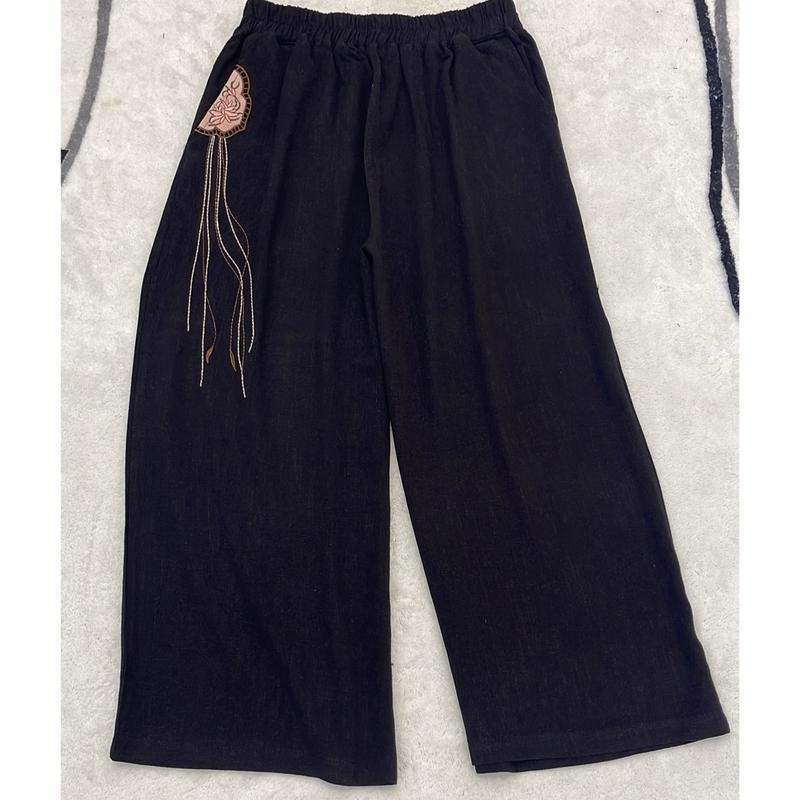 Quần linen 9 tấc thêu túi hoa sen ( Ms 18) Nữ Women 2