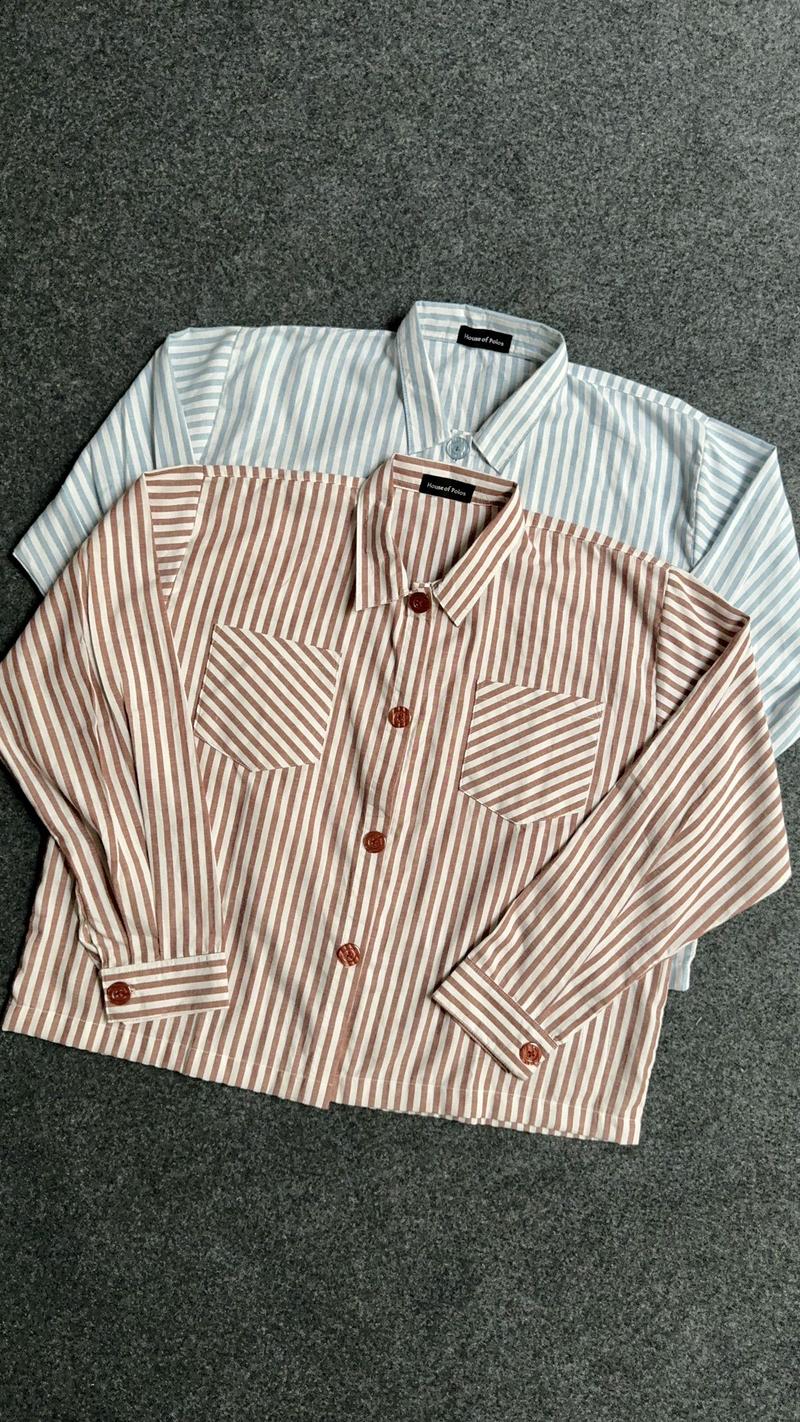 Product Introduction of Kemeja Crop Top Stripe Oversize Baju Wanita Motif Garis-Garis Fit Formal 3