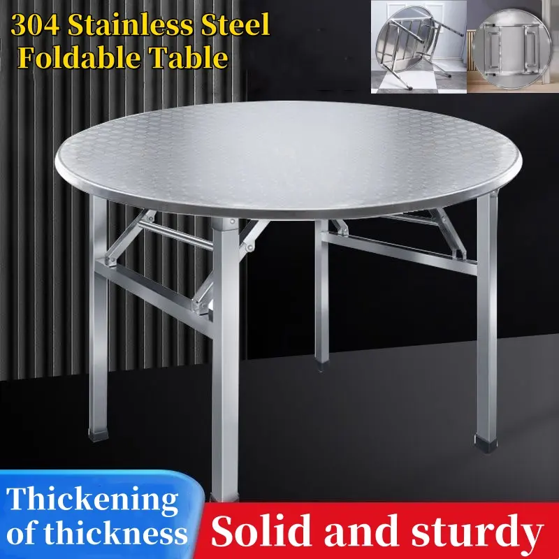 XiaoZhou-Dining Table 304 Stainless Steel Round Folding Dining