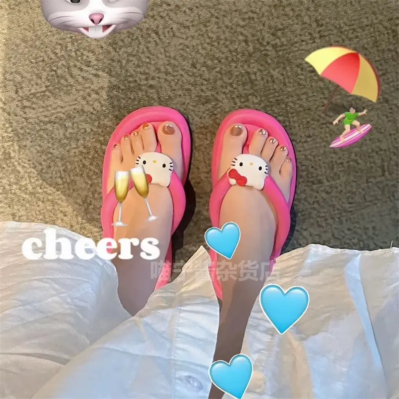 Dép Xỏ Ngón Hello Kitty, Thiết Kế Hoạt Hình Dễ Thương, Dành Cho Nữ, Phong Cách Ngọt Ngào Và Ngầu Thích Hợp Cho Mùa Hè Và Các Hoạt Động Ngoài Trời, Đế Mềm, Dép Đi Biển, Năm 2025 DéP GiàY 8