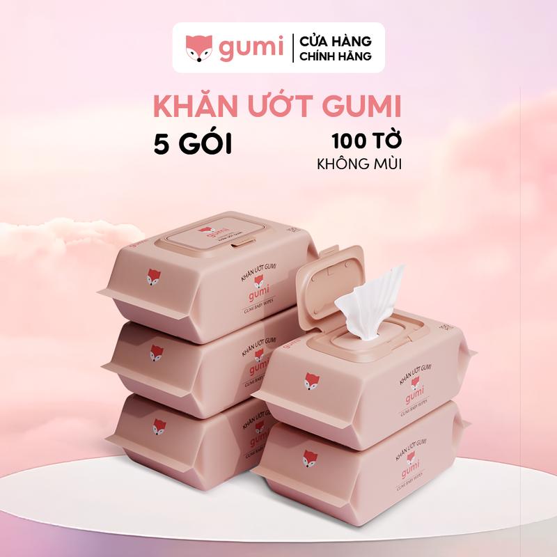 Bộ 5 gói khăn ướt Gumi không cồn không parabens cao cấp dành cho em bé