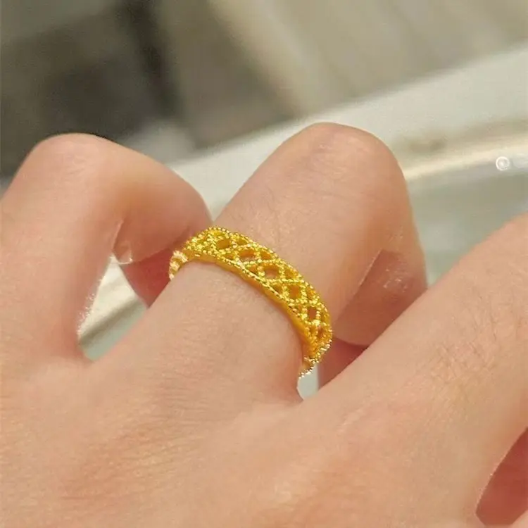 French hollow lace ring female niche design simple plain ring opening adjustable jewelry