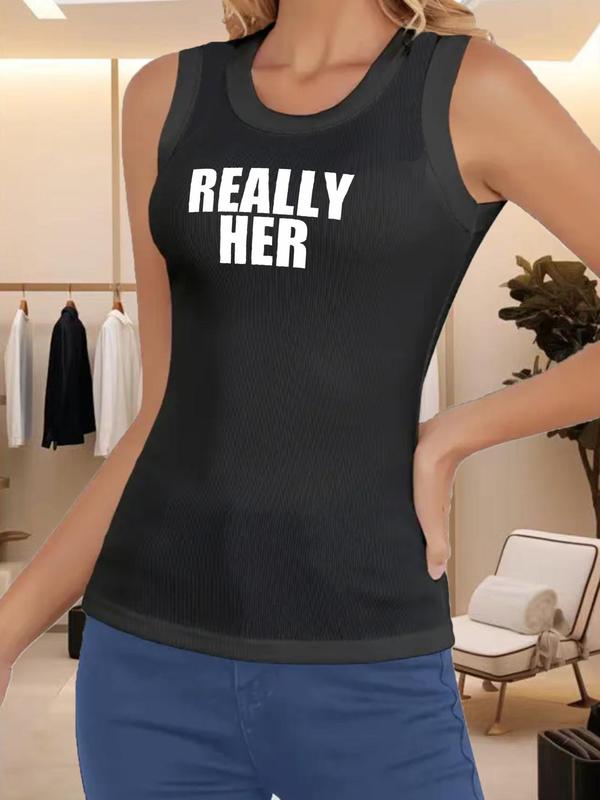 Women's Letter Print Round Neck Tank Top, Casual Sleeveless Crew Neck Top for Summer, Ladies Clothes for Daily Wear, Socks 3