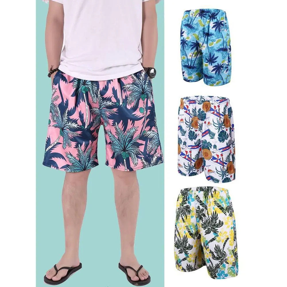 Men's Plus - Size Beach Shorts: Quick - Drying, Loose, Thin Five - Quarter Length, Ideal for Sports, Leisure and Featuring Floral Patterns