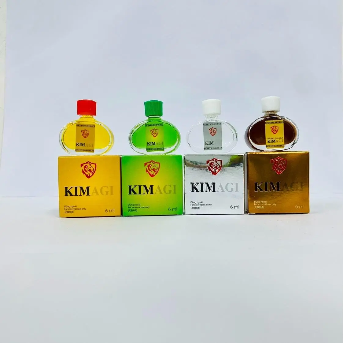 Combo4 chai Dầu Kimagi Xanh - Trấng - Vàng - Nâu 6ml chai thủy tinh hình tròn