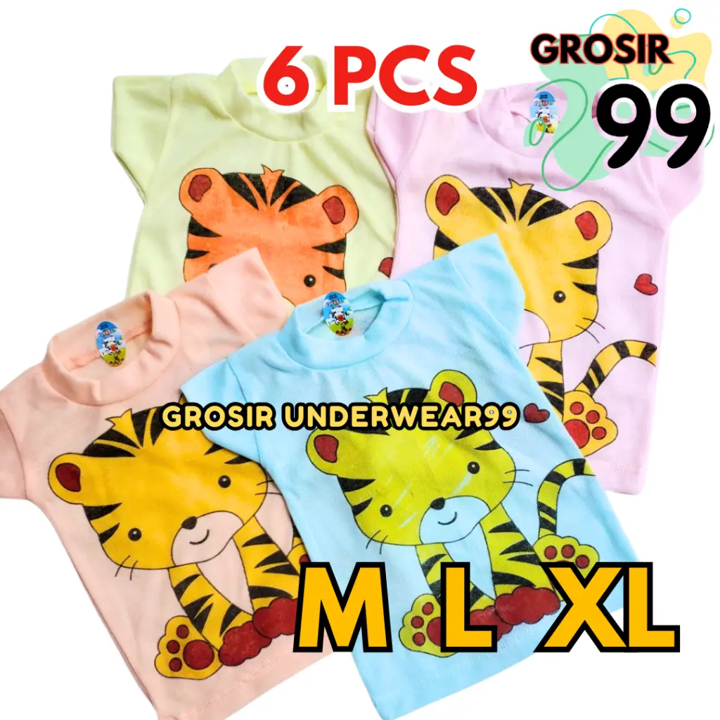 TERLARIS 6PC (Setengah Lusin) Kaos Dalam Oblong Anak Bayi Untuk Harian Sablon Harimau Nyaman Berkualitas GROSIR99