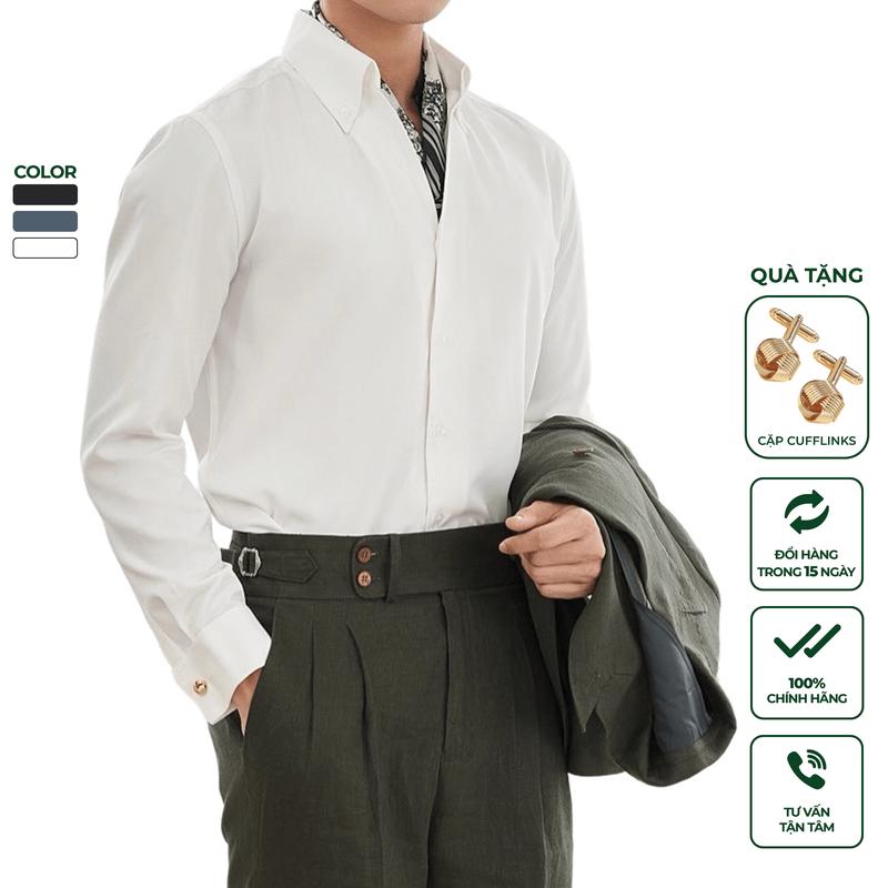 Áo Sơ Mi Dài Tay Nam Cao Cấp Harold Cổ Button Down + Cufflinks Đi Chơi, Đi Tiệc Thiết Kế Sang Trọng, Vải Cotton Thoáng Khí, Co Giãn Chống Nhăn, Thấm Hút Mồ Hôi, Đứng Form Slimfit Tôn Dáng, Thanh Lịch - Hàng Cao Cấp Menswear