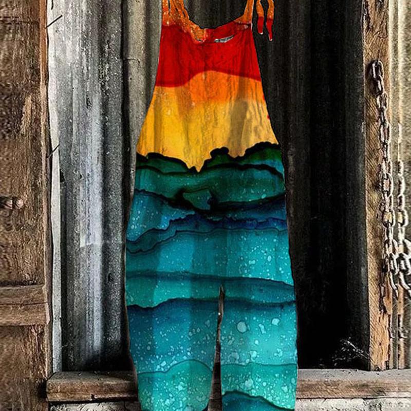 Áo Jumpsuit Quần Thời Trang Bohemian Mùa Hè, Dành Cho Nữ, Phong Cách Thường Ngày In 3D Họa Tiết Dừa Hoàng Hôn Hoàng Hôn, Dáng Rộng Vừa Vặn, Cổ Yếm Buộc Dây Thích Hợp Cho Kỳ Nghỉ Và Các Dịp Thông Thường Women 5