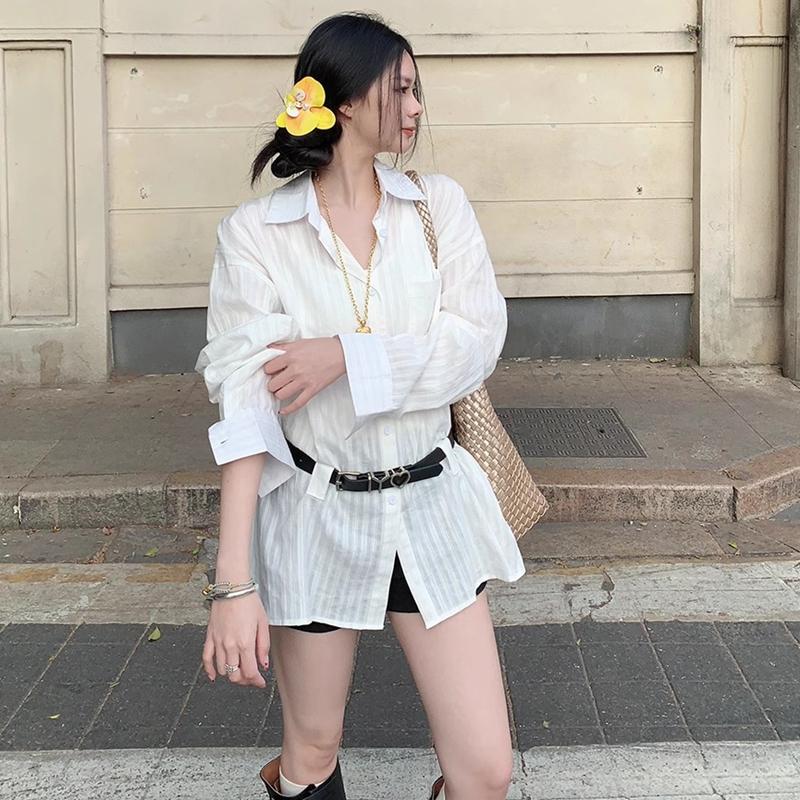 Áo Sơ Mi Cổ Polo Sang Trọng Kiểu Pháp, Dành Cho Nữ, Ngoại Cỡ, Phong Cách Thường Ngày Cài Cúc, Áo Cánh Dài Tay