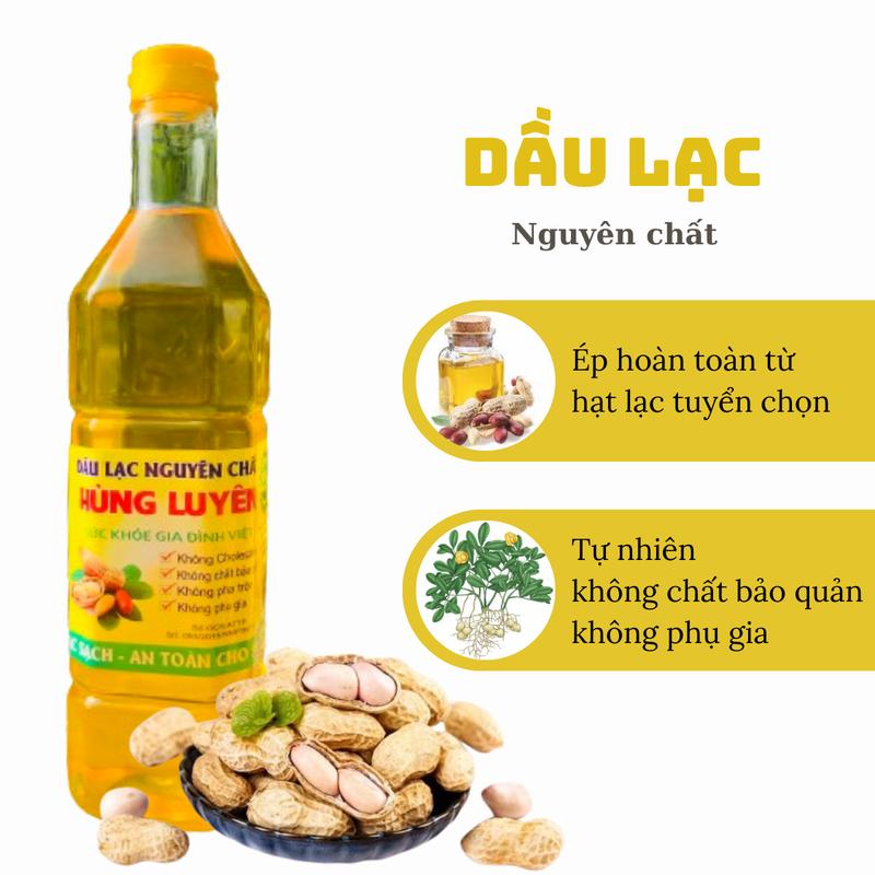 Dầu lạc, dầu đậu phộng ép nguyên chất 1Lit, dầu thực vật, dầu ăn tự nhiên không chất bảo quản