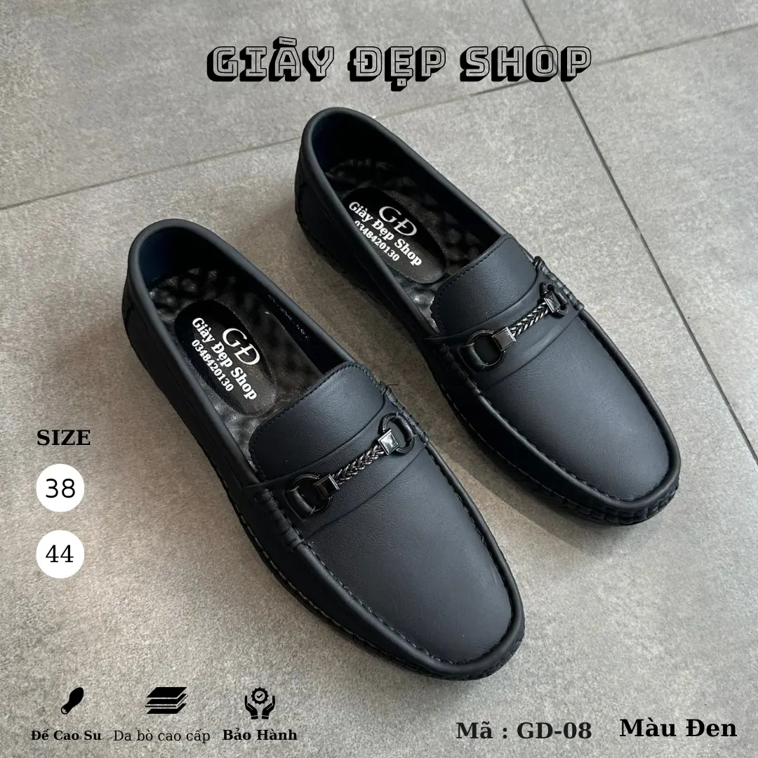 Giày Lười Nam Da Bò Đế Khâu Thủ Công Đế Cao Su - GD- 08