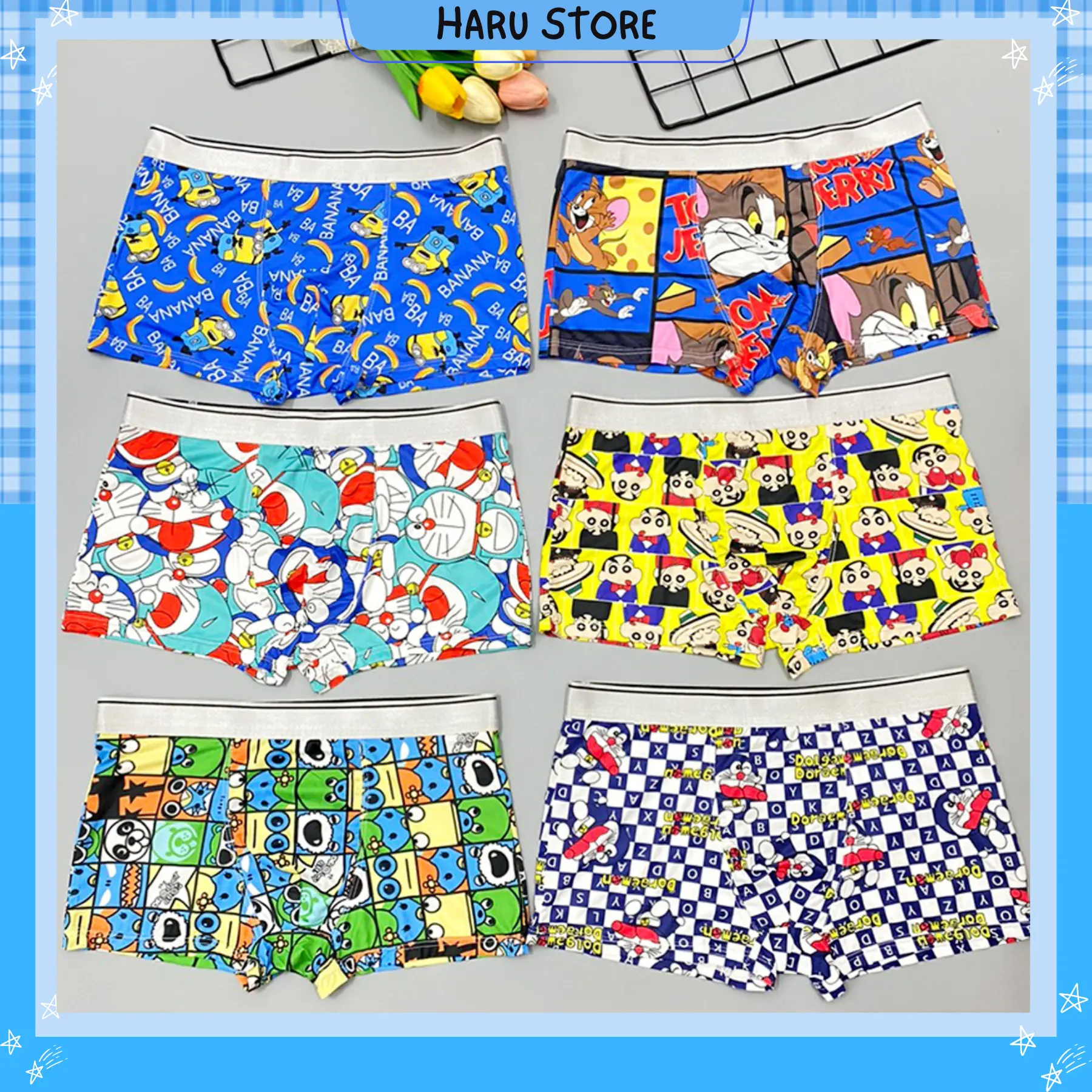 Combo 3,5,8,10 quần sịp hình cute thun lạnh, quần lót nam co giãn 4 chiều nhiều hình khác nhau Menswear Boxer Quần Boxer sip  nam