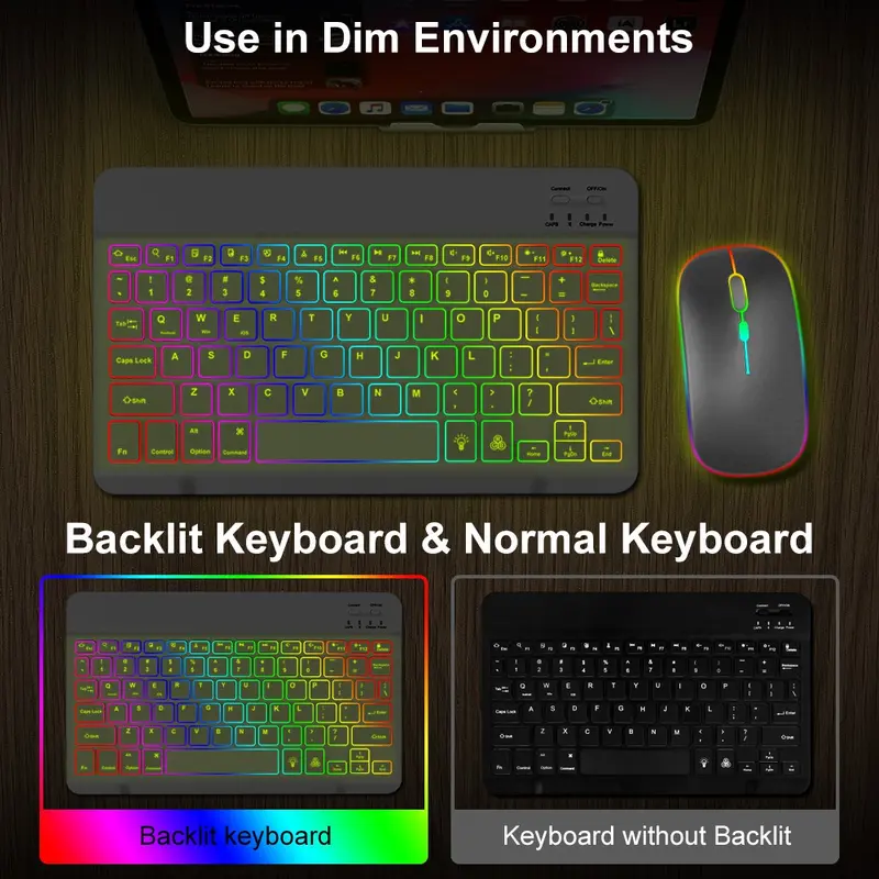 【GOOJODOQ*Linhan】 10 Inch Bluetooth Bàn phím chuột / Bàn phím máy tính xách tay có đèn LED không hỗ trợ chơi game trên điện thoại 2