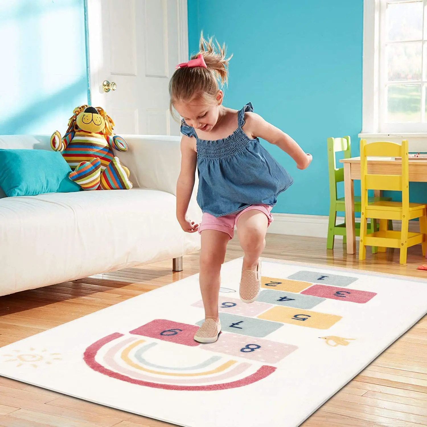 INS Cashmere-like Cute Hopscotch Home Children's Game Blanket Crawling Non-Slip Game Mat Machine Washable