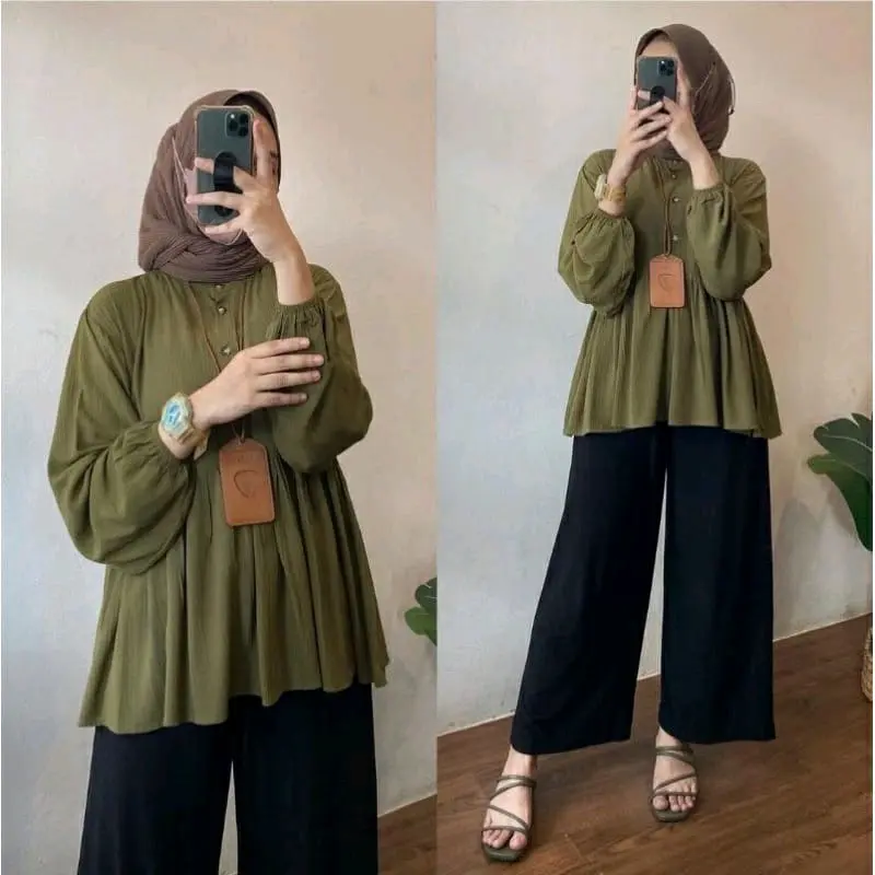 Raisa Blouse Crinkle Rayon Premium Rania Top Blouse Wanita Atasan Crinkle Polos 5