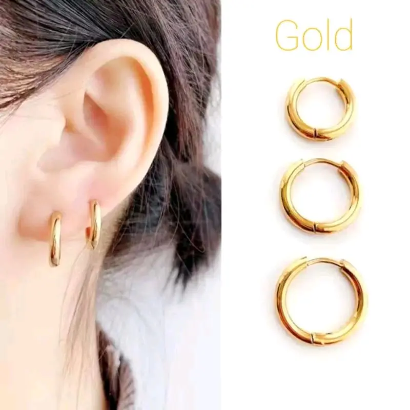 anting hoop model korea wanita bahan titanium Earrings
