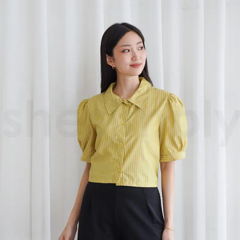 Shesimply Gracelyn Salur Top Blouse Kemeja Atasan Wanita Casual Katun Salur 2