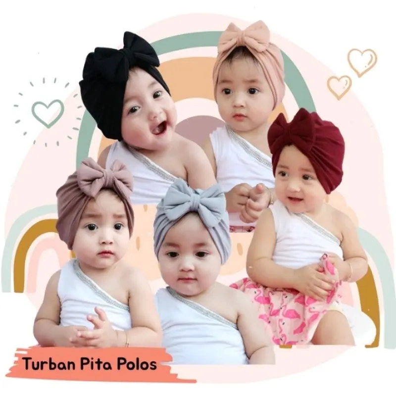 Turban Anak Bayi instan Lucu Terbaru Pita Depan 0-2 Tahun nyaman muslim Kerudung Jilbab Sekolah
