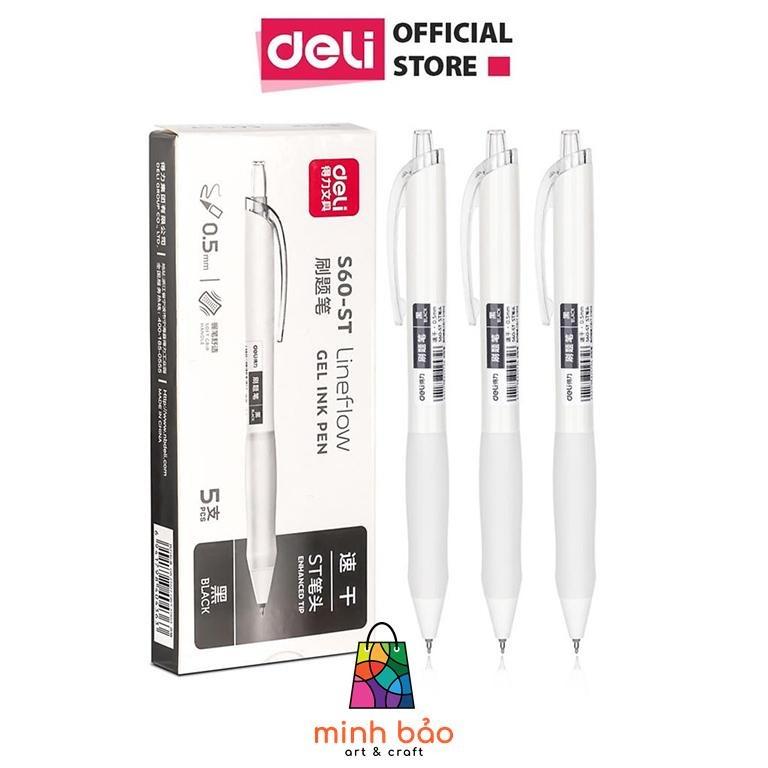 BÚT GEL MỰC ĐEN DELI S60, NGÒI 0.5MM THIẾT KẾ TRONG SUỐT. NGÒI MỰC THAY THẾ ĐEN/XANH/ĐỎ